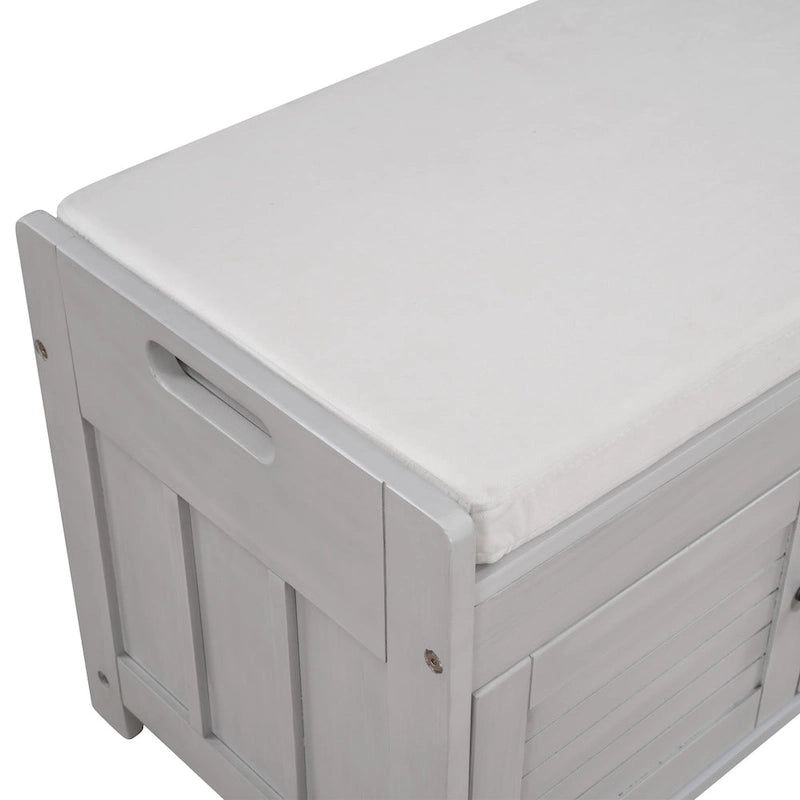 Banc de rangement à portes persiennes, 2 places - Gris délavé / Bleu marine vieilli / Blanc / Espresso rustique