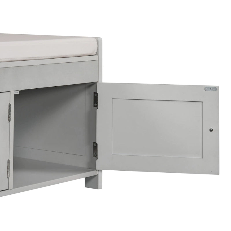 Banc de rangement à portes persiennes, 2 places - Gris délavé / Bleu marine vieilli / Blanc / Espresso rustique