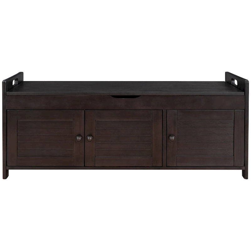 Banc de rangement à portes persiennes, 2 places - Gris délavé / Bleu marine vieilli / Blanc / Espresso rustique
