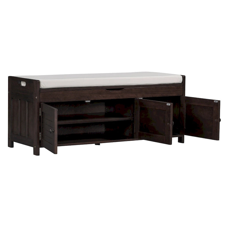 Banc de rangement à portes persiennes, 2 places - Gris délavé / Bleu marine vieilli / Blanc / Espresso rustique