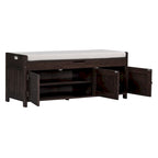 Banc de rangement à portes persiennes, 2 places - Gris délavé / Bleu marine vieilli / Blanc / Espresso rustique