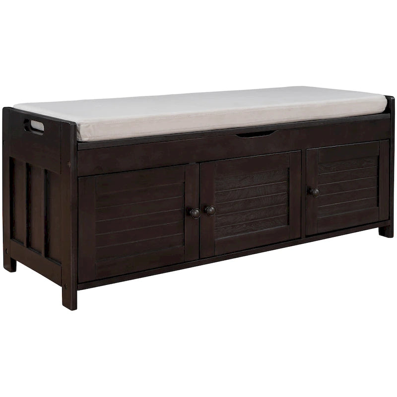 Banc de rangement à portes persiennes, 2 places - Gris délavé / Bleu marine vieilli / Blanc / Espresso rustique