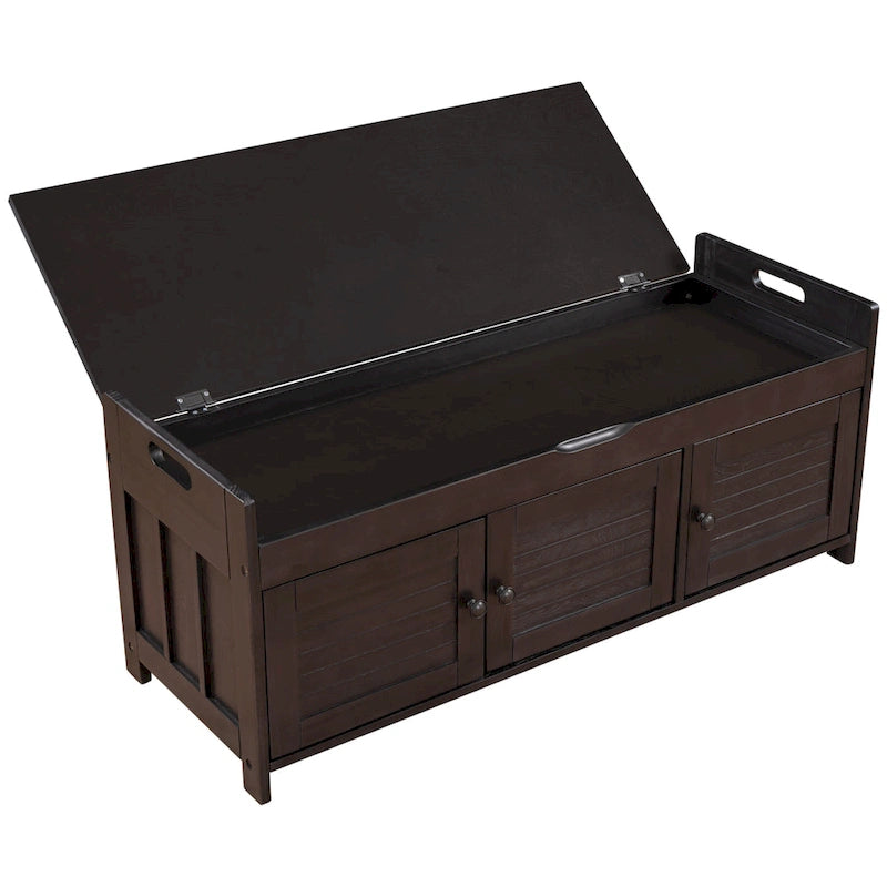 Banc de rangement à portes persiennes, 2 places - Gris délavé / Bleu marine vieilli / Blanc / Espresso rustique