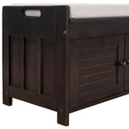 Banc de rangement à portes persiennes, 2 places - Gris délavé / Bleu marine vieilli / Blanc / Espresso rustique