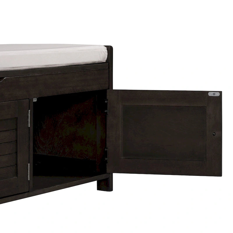 Banc de rangement à portes persiennes, 2 places - Gris délavé / Bleu marine vieilli / Blanc / Espresso rustique