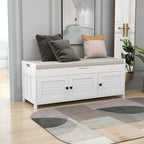 Banc de rangement à portes persiennes, 2 places - Gris délavé / Bleu marine vieilli / Blanc / Espresso rustique