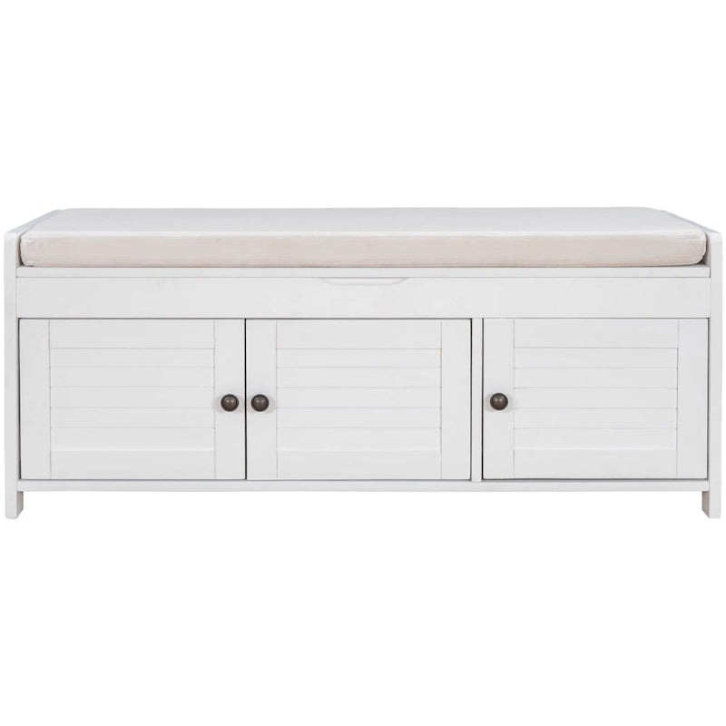 Banc de rangement à portes persiennes, 2 places - Gris délavé / Bleu marine vieilli / Blanc / Espresso rustique