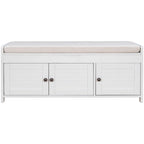 Banc de rangement à portes persiennes, 2 places - Gris délavé / Bleu marine vieilli / Blanc / Espresso rustique