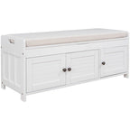 Banc de rangement à portes persiennes, 2 places - Gris délavé / Bleu marine vieilli / Blanc / Espresso rustique