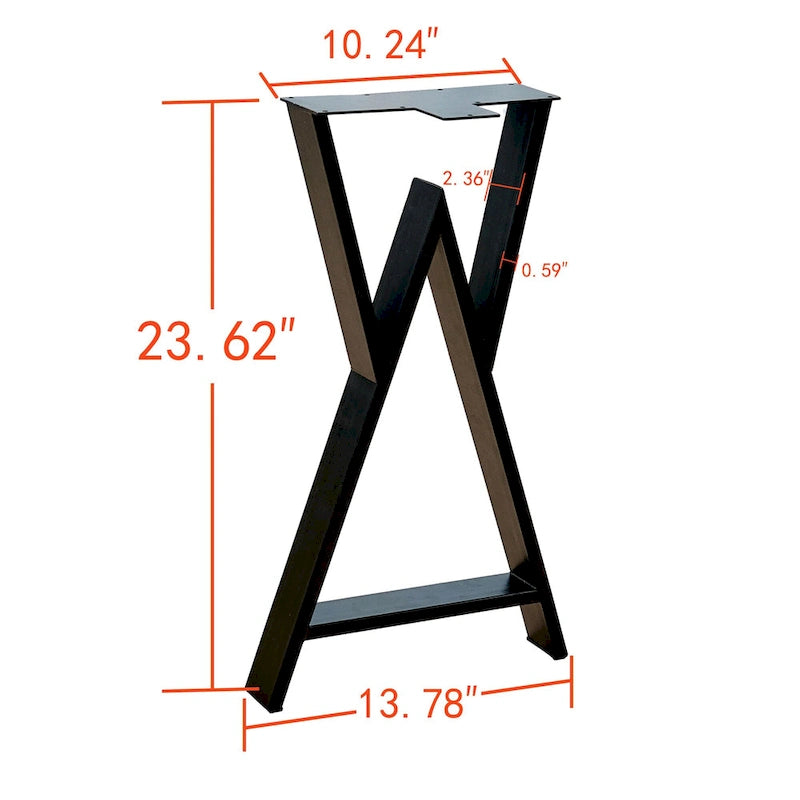 Pied de table robuste, rectangulaire de type W, noir, lot de 4