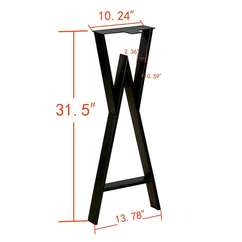 Pied de table robuste, rectangulaire de type W, noir, lot de 4
