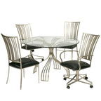 Table à manger ronde en verre argentée, base en nickel brossé, 4 places
