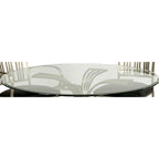 Table à manger ronde en verre argentée, base en nickel brossé, 4 places