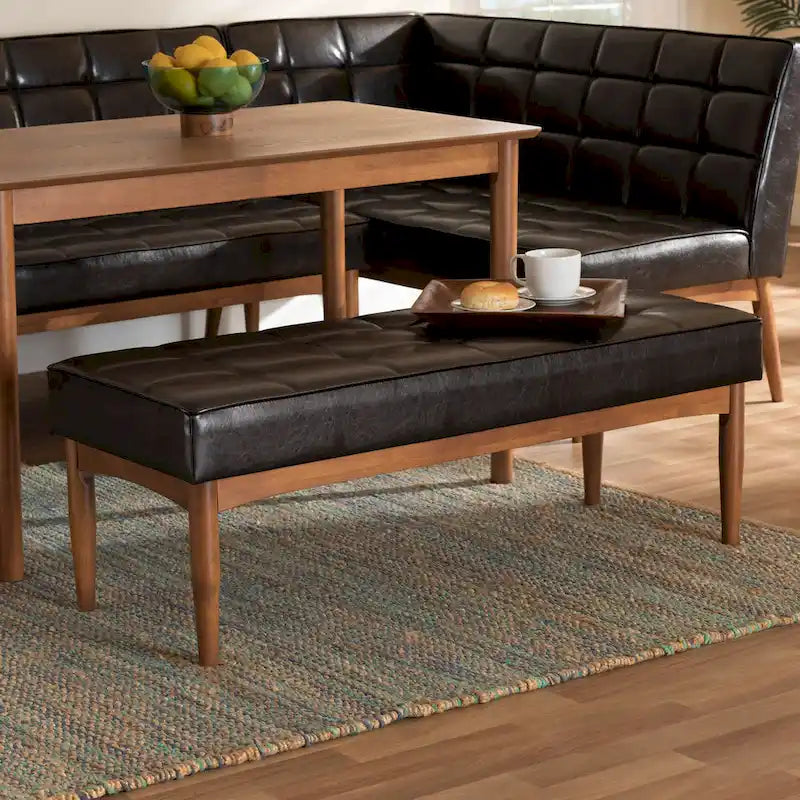 Banc de salle à manger mi-siècle gris / marron foncé / beige, 2 places
