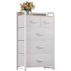 Commode en tissu à 5 tiroirs gris clair/gris foncé/crème/noir, 1 personne