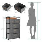 Commode en tissu à 5 tiroirs gris clair/gris foncé/crème/noir, 1 personne