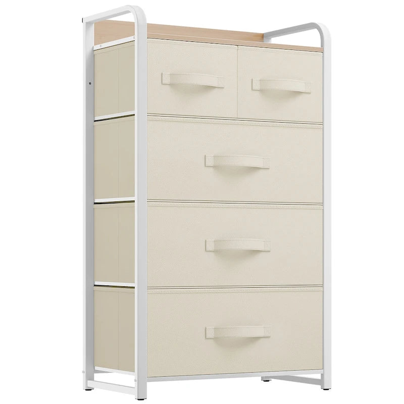 Commode en tissu à 5 tiroirs gris clair/gris foncé/crème/noir, 1 personne