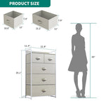 Commode en tissu à 5 tiroirs gris clair/gris foncé/crème/noir, 1 personne