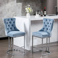 Tabouret de comptoir en velours bleu clair / beige / gris, style dossier capitonné, lot de 2