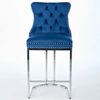 Tabouret de comptoir en velours bleu clair / beige / gris, style dossier capitonné, lot de 2