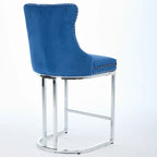 Tabouret de comptoir en velours bleu clair / beige / gris, style dossier capitonné, lot de 2