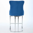Tabouret de comptoir en velours bleu clair / beige / gris, style dossier capitonné, lot de 2
