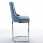 Tabouret de comptoir en velours bleu clair / beige / gris, style dossier capitonné, lot de 2