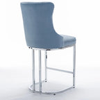 Tabouret de comptoir en velours bleu clair / beige / gris, style dossier capitonné, lot de 2