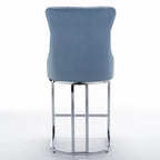 Tabouret de comptoir en velours bleu clair / beige / gris, style dossier capitonné, lot de 2
