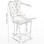Tabouret de comptoir en velours bleu clair / beige / gris, style dossier capitonné, lot de 2