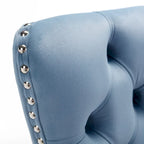 Tabouret de comptoir en velours bleu clair / beige / gris, style dossier capitonné, lot de 2
