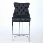 Tabouret de comptoir en velours bleu clair / beige / gris, style dossier capitonné, lot de 2