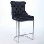 Tabouret de comptoir en velours bleu clair / beige / gris, style dossier capitonné, lot de 2