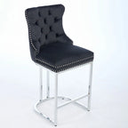 Tabouret de comptoir en velours bleu clair / beige / gris, style dossier capitonné, lot de 2