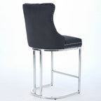 Tabouret de comptoir en velours bleu clair / beige / gris, style dossier capitonné, lot de 2