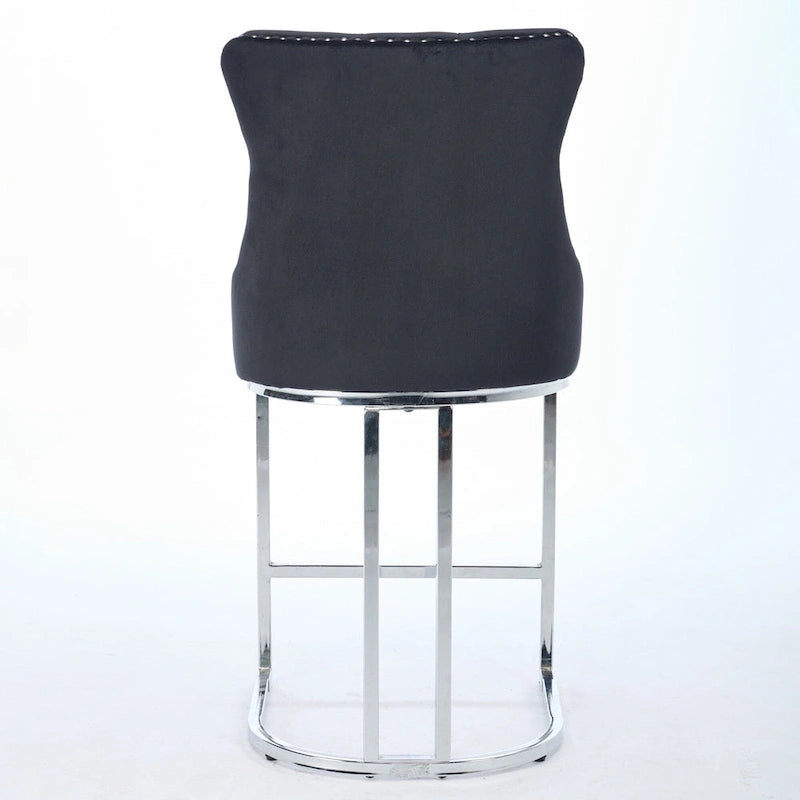 Tabouret de comptoir en velours bleu clair / beige / gris, style dossier capitonné, lot de 2
