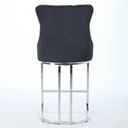 Tabouret de comptoir en velours bleu clair / beige / gris, style dossier capitonné, lot de 2