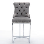 Tabouret de comptoir en velours bleu clair / beige / gris, style dossier capitonné, lot de 2