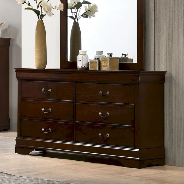 Commode de transition à 6 tiroirs – Noir / Cerise / Gris