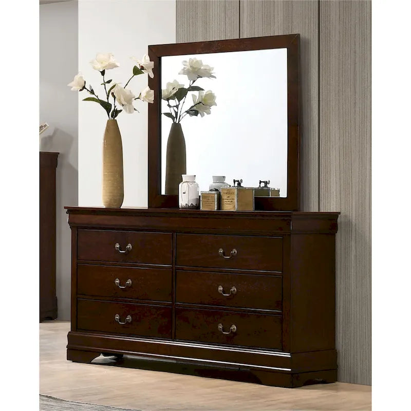 Commode de transition à 6 tiroirs – Noir / Cerise / Gris