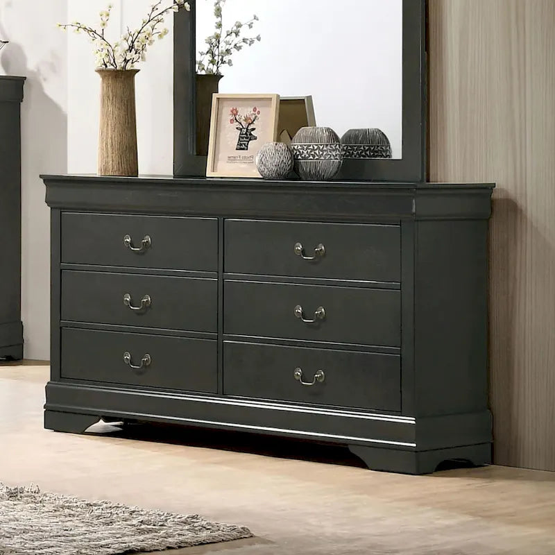 Commode de transition à 6 tiroirs – Noir / Cerise / Gris