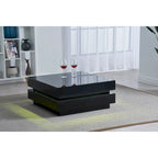 Table basse carrée noire brillante avec lumière LED multicolore, assemblage par 2 personnes