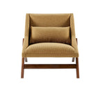 Fauteuil 1 place en velours jaune moutarde et bois de noyer