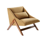Fauteuil 1 place en velours jaune moutarde et bois de noyer