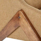 Fauteuil 1 place en velours jaune moutarde et bois de noyer