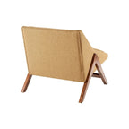 Fauteuil 1 place en velours jaune moutarde et bois de noyer