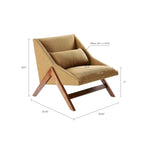 Fauteuil 1 place en velours jaune moutarde et bois de noyer