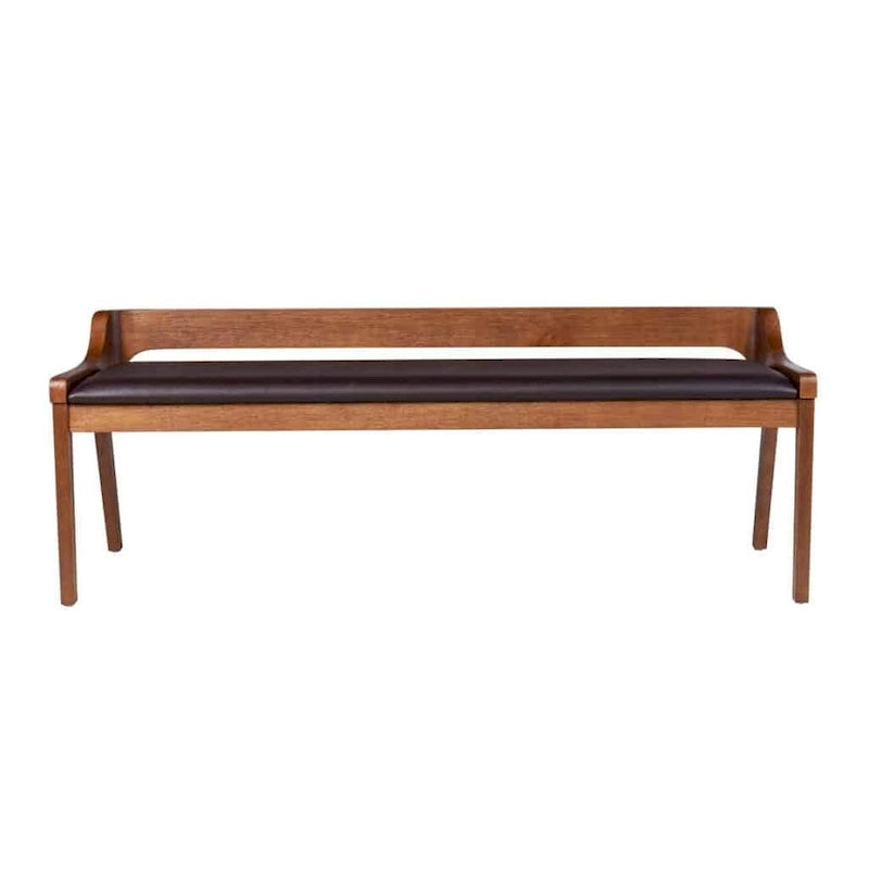 Banc de salle à manger mi-siècle marron/noir — Assise en similicuir, 2 places