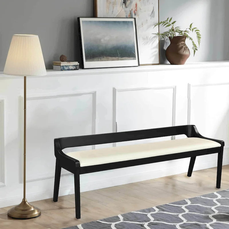 Banc de salle à manger mi-siècle marron/noir — Assise en similicuir, 2 places