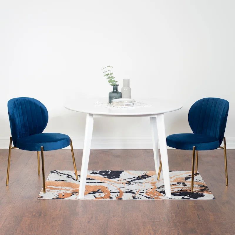 Ensemble de salle à manger 3 pièces, table ronde blanche et 2 chaises en velours — Jaune / Vert / Bleu, 2 places